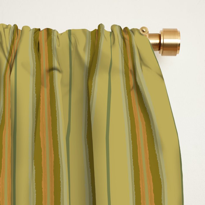 Minimalist Geo Box Striped Geometric Pattern in Vintage Olive Green and Orange Window Curtain Gallery Image 2