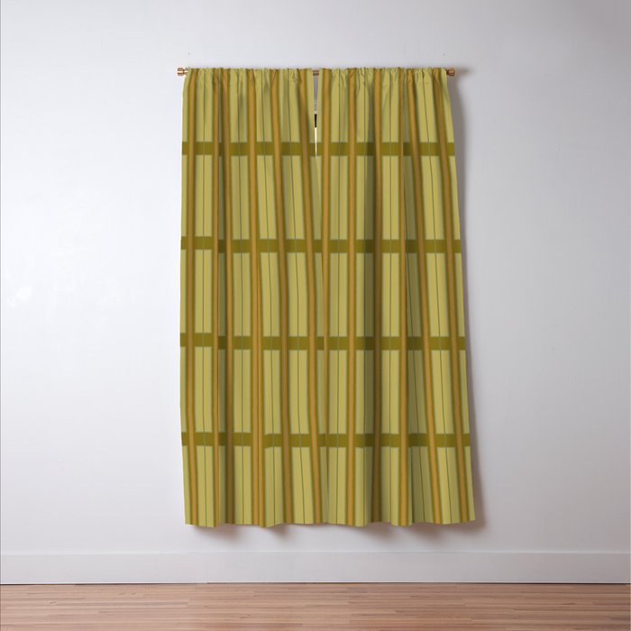 Minimalist Geo Box Striped Geometric Pattern in Vintage Olive Green and Orange Window Curtain Gallery Image 3