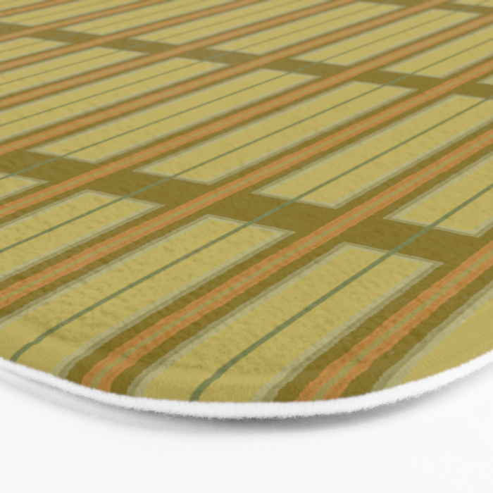 Minimalist Geo Box Striped Geometric Pattern in Vintage Olive Green and Orange Bath Mat Gallery Image 3