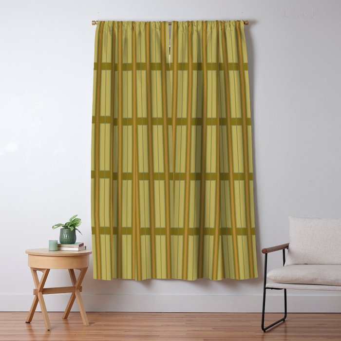 Minimalist Geo Box Striped Geometric Pattern in Vintage Olive Green and Orange Window Curtain Gallery Image 5