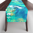 Teal yellow hand painted watercolor wolf Table Runner Gallery Image 1