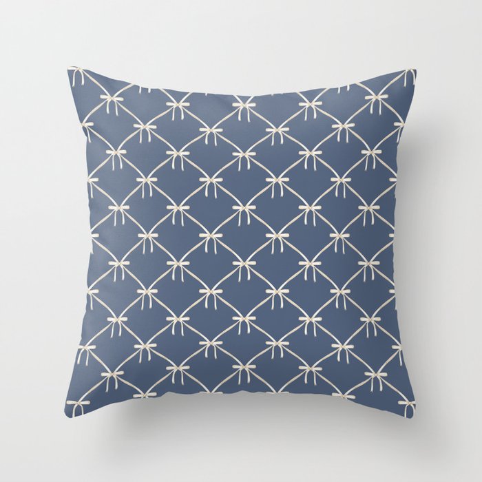 Bows & Ribbons Pattern XLIII Neutral Blue Throw Pillow Gallery Image 6