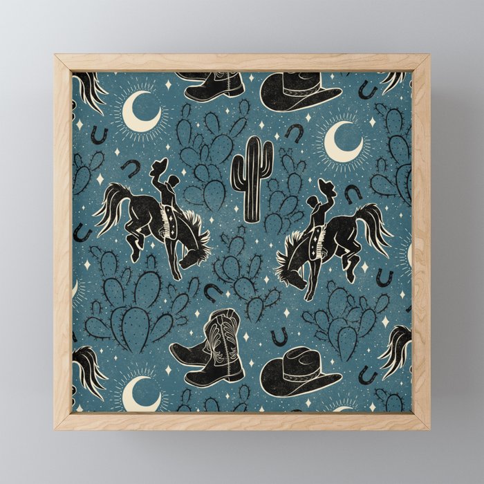 Cowboys and Cacti - midnight Mini Art Print Gallery Image 1