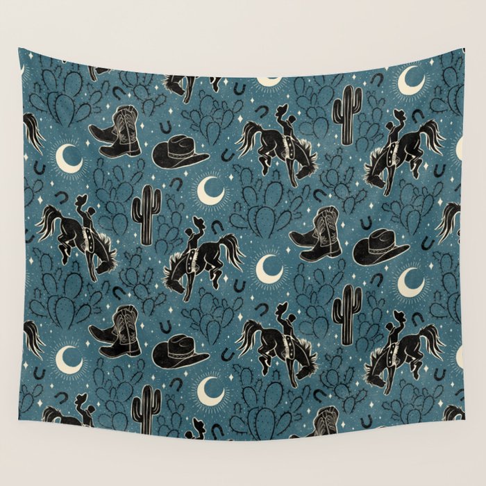Cowboys and Cacti - midnight Wall Tapestry Gallery Image 4