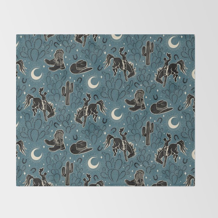 Cowboys and Cacti - midnight Throw Blanket Gallery Image 2