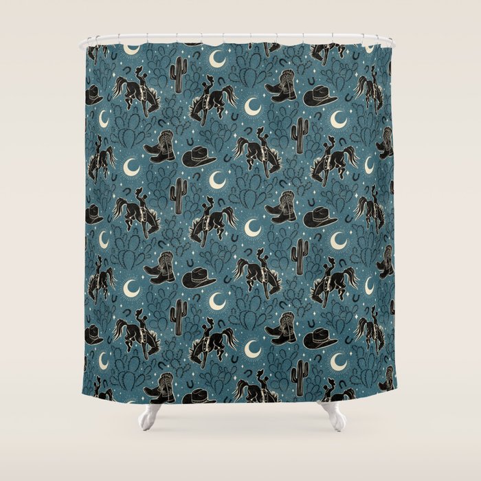 Cowboys and Cacti - midnight Shower Curtain Gallery Image 1