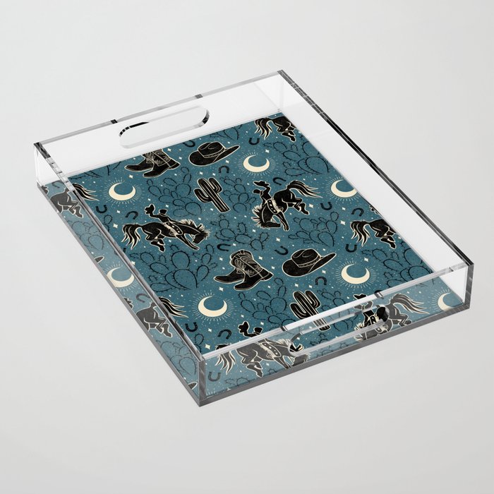 Cowboys and Cacti - midnight Acrylic Tray Gallery Image 1