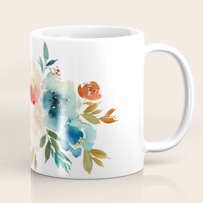 Red Turquoise Teal Floral Watercolor Coffee Mug Gallery Image 1
