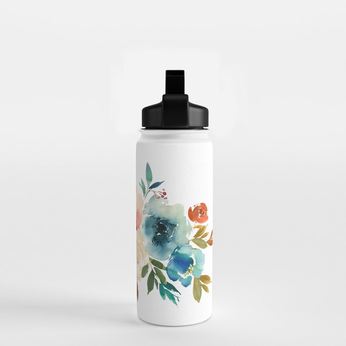 Red Turquoise Teal Floral Watercolor Water Bottle Gallery Image 2