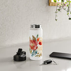 Red Turquoise Teal Floral Watercolor Water Bottle Gallery Image 4
