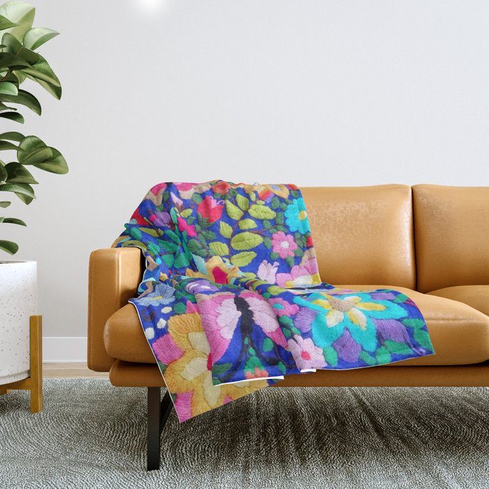 mexican embroidery Throw Blanket Gallery Image 1