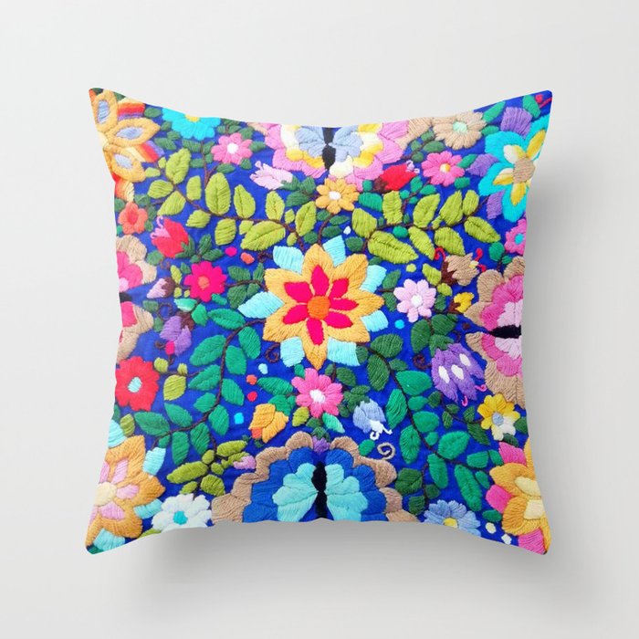 mexican embroidery Throw Pillow Gallery Image 1