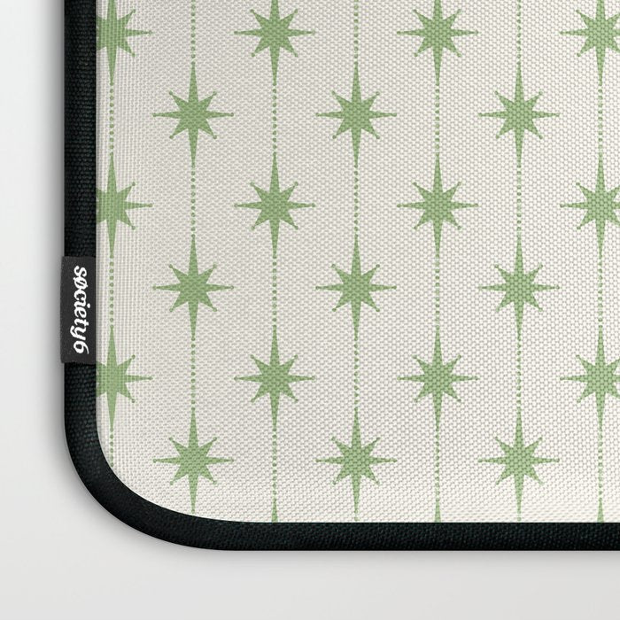 Midcentury Stars and Dots Pattern in Light Sage Green and Cream Laptop Sleeve Gallery Image 3