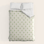 Midcentury Stars and Dots Pattern in Light Sage Green and Cream Comforter Gallery Image 6