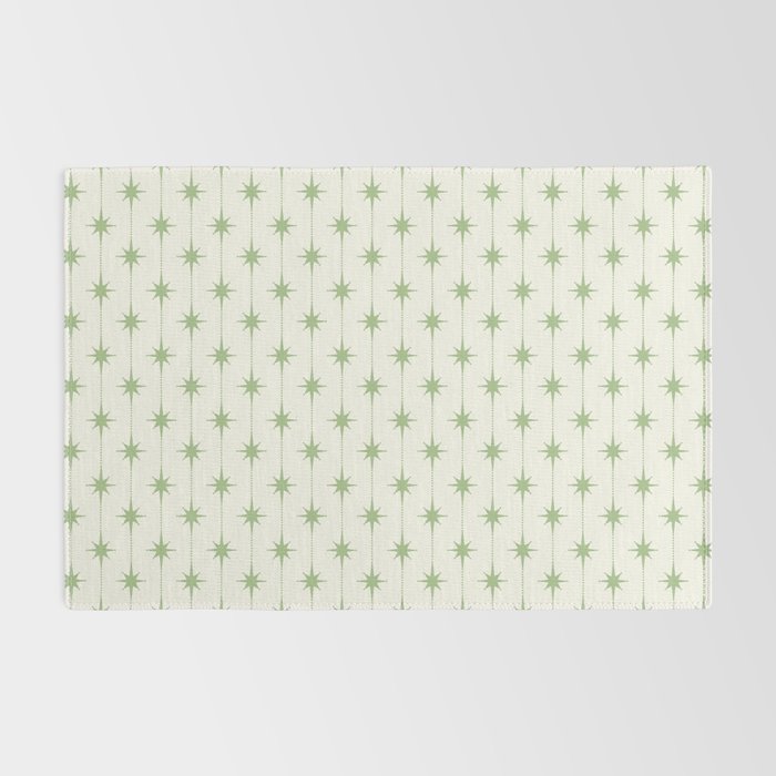 Midcentury Stars and Dots Pattern in Light Sage Green and Cream Rug Gallery Image 2