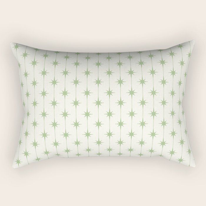 Midcentury Stars and Dots Pattern in Light Sage Green and Cream Rectangular Pillow Gallery Image 1