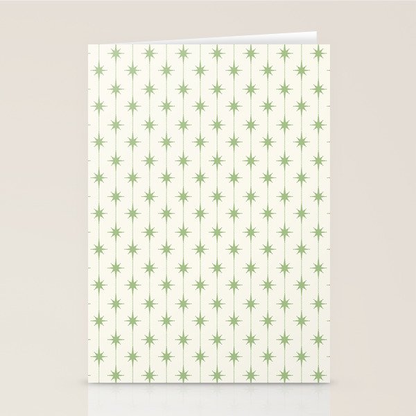 Midcentury Stars and Dots Pattern in Light Sage Green and Cream Stationery Card Gallery Image 2