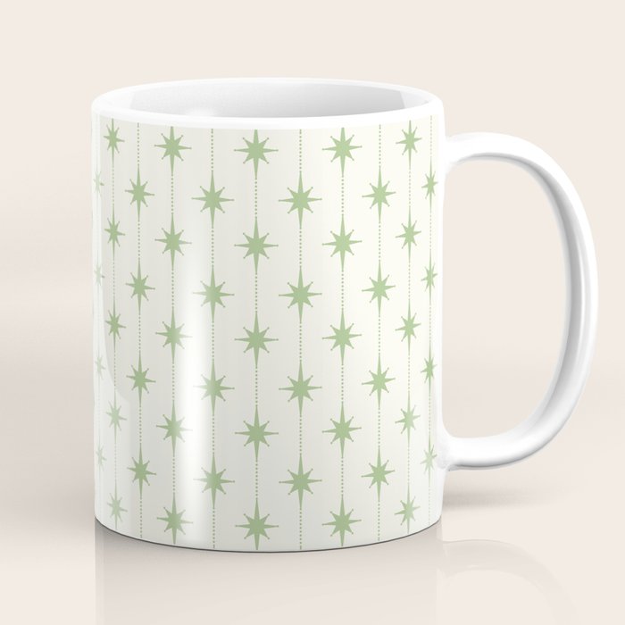 Midcentury Stars and Dots Pattern in Light Sage Green and Cream Coffee Mug Gallery Image 1
