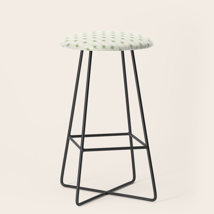 Midcentury Stars and Dots Pattern in Light Sage Green and Cream Stool Gallery Image 1