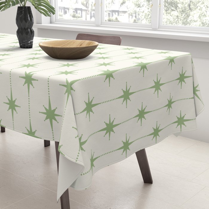 Midcentury Stars and Dots Pattern in Light Sage Green and Cream Tablecloth Gallery Image 3
