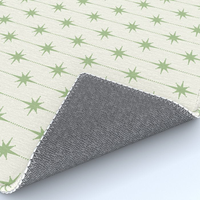 Midcentury Stars and Dots Pattern in Light Sage Green and Cream Rug Gallery Image 4
