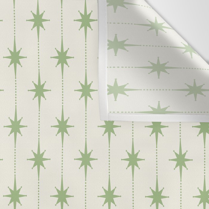 Midcentury Stars and Dots Pattern in Light Sage Green and Cream Wall Tapestry Gallery Image 3
