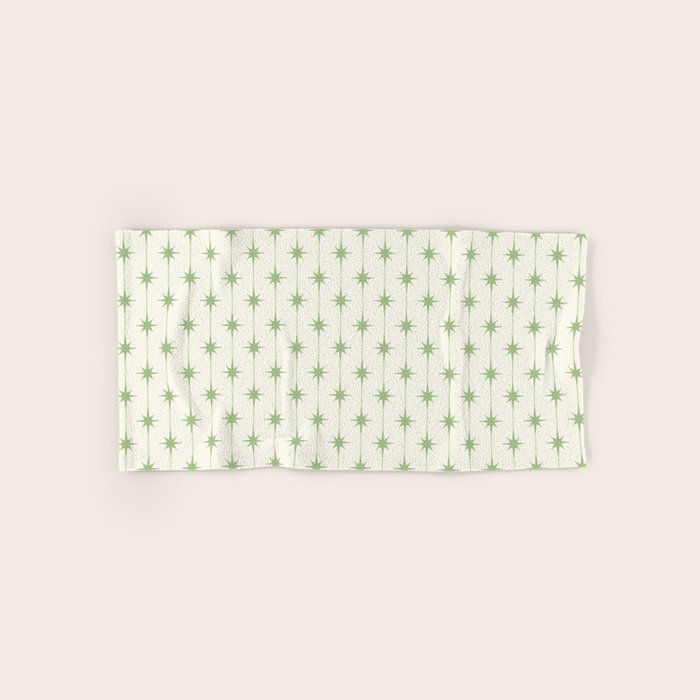 Midcentury Stars and Dots Pattern in Light Sage Green and Cream Bath Towel Gallery Image 1