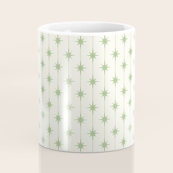 Midcentury Stars and Dots Pattern in Light Sage Green and Cream Coffee Mug Gallery Image 4