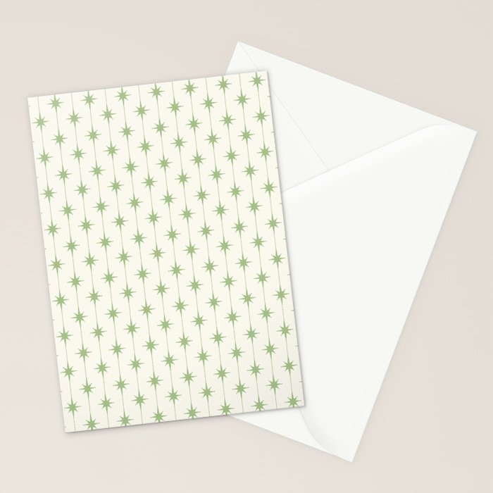 Midcentury Stars and Dots Pattern in Light Sage Green and Cream Stationery Card Gallery Image 2