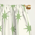 Midcentury Stars and Dots Pattern in Light Sage Green and Cream Window Curtain Gallery Image 2