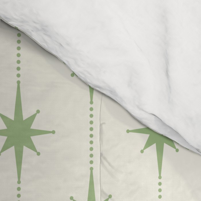 Midcentury Stars and Dots Pattern in Light Sage Green and Cream Comforter Gallery Image 4