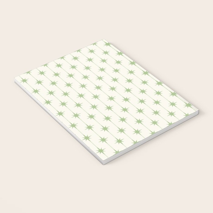 Midcentury Stars and Dots Pattern in Light Sage Green and Cream Notebook Gallery Image 3