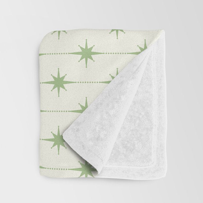 Midcentury Stars and Dots Pattern in Light Sage Green and Cream Throw Blanket Gallery Image 3