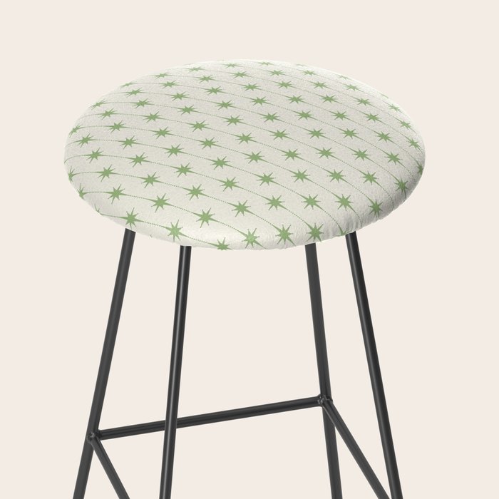 Midcentury Stars and Dots Pattern in Light Sage Green and Cream Stool Gallery Image 2