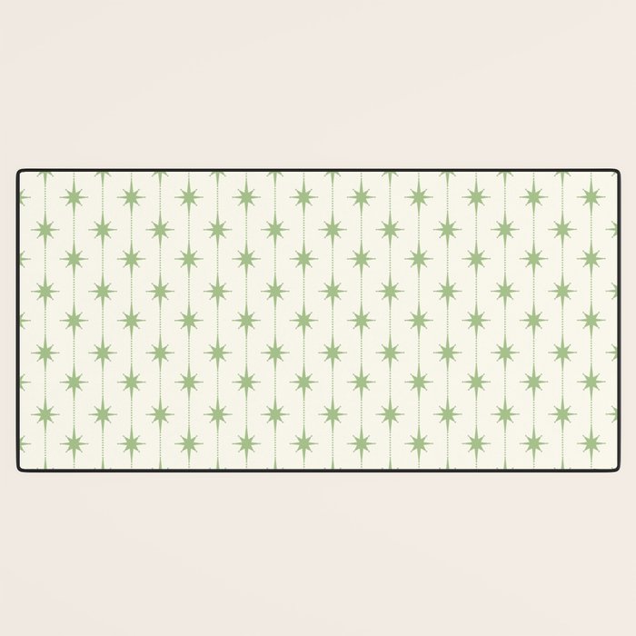 Midcentury Stars and Dots Pattern in Light Sage Green and Cream Desk Mat Gallery Image 3