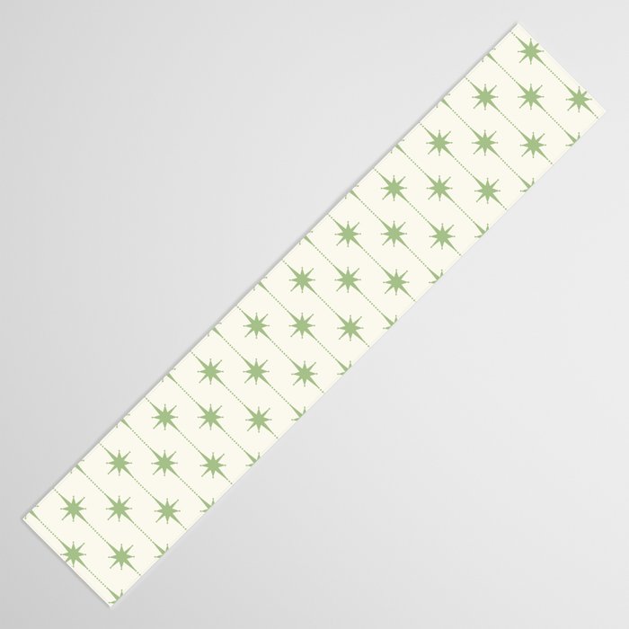 Midcentury Stars and Dots Pattern in Light Sage Green and Cream Table Runner Gallery Image 3