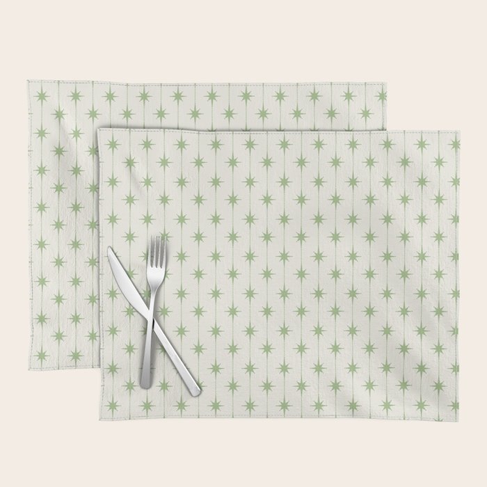 Midcentury Stars and Dots Pattern in Light Sage Green and Cream Placemat Gallery Image 1