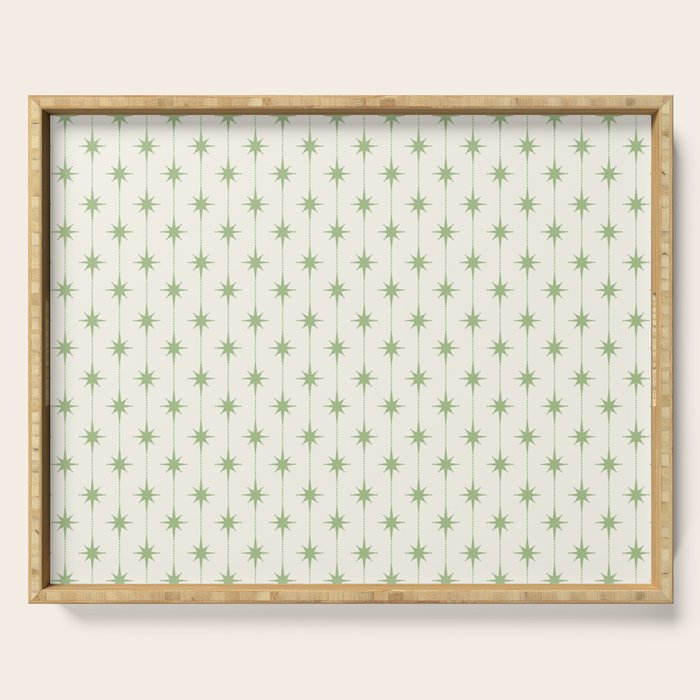 Midcentury Stars and Dots Pattern in Light Sage Green and Cream Serving Tray Gallery Image 1