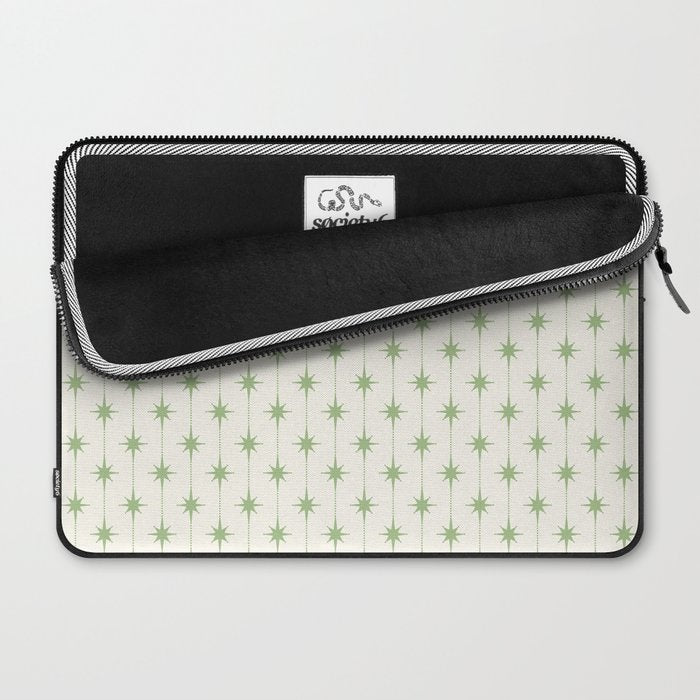 Midcentury Stars and Dots Pattern in Light Sage Green and Cream Laptop Sleeve Gallery Image 2