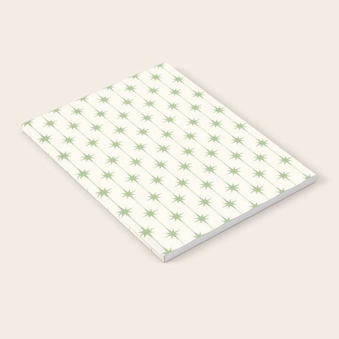 Midcentury Stars and Dots Pattern in Light Sage Green and Cream Notebook Gallery Image 2
