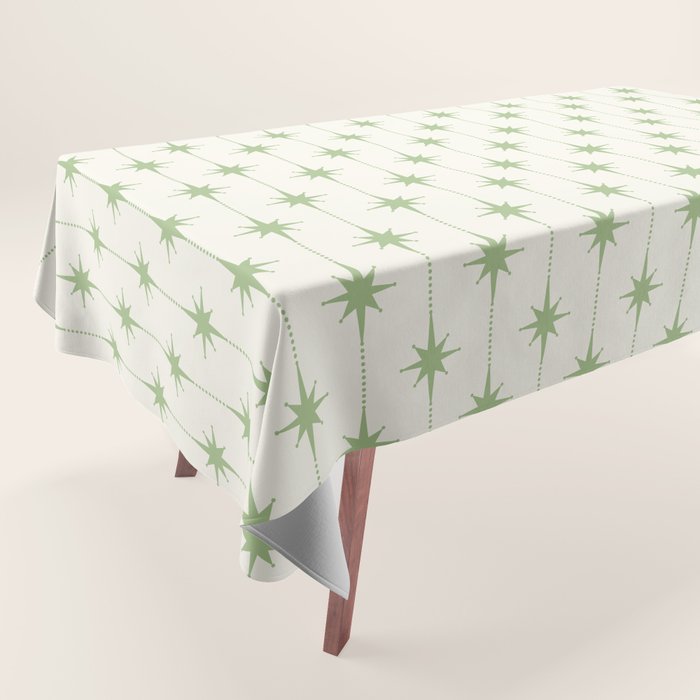 Midcentury Stars and Dots Pattern in Light Sage Green and Cream Tablecloth Gallery Image 1
