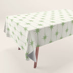Midcentury Stars and Dots Pattern in Light Sage Green and Cream Tablecloth Gallery Image 1