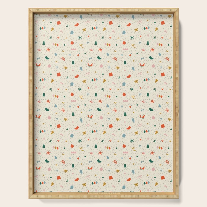 Retro abstract christmas decoration pattern Serving Tray Gallery Image 1