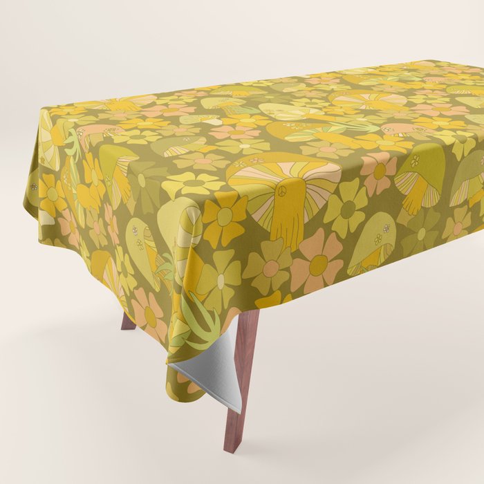 retro mushroom flower power pattern by surfy birdy Tablecloth Gallery Image 1