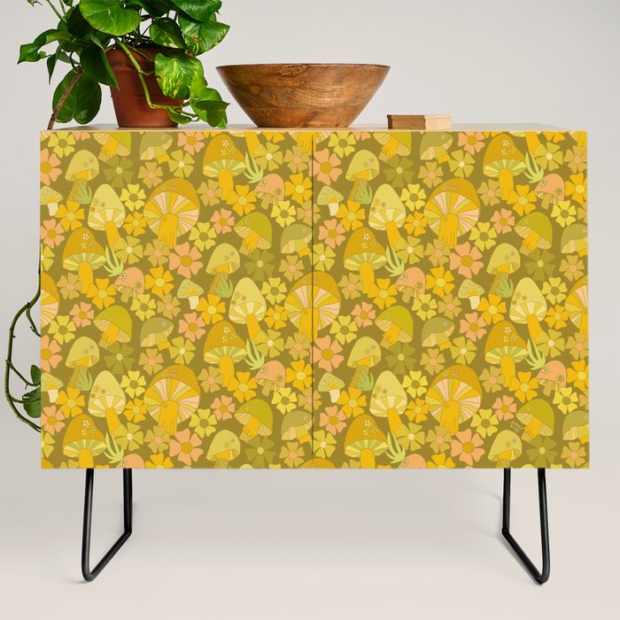 retro mushroom flower power pattern by surfy birdy Credenza Gallery Image 2