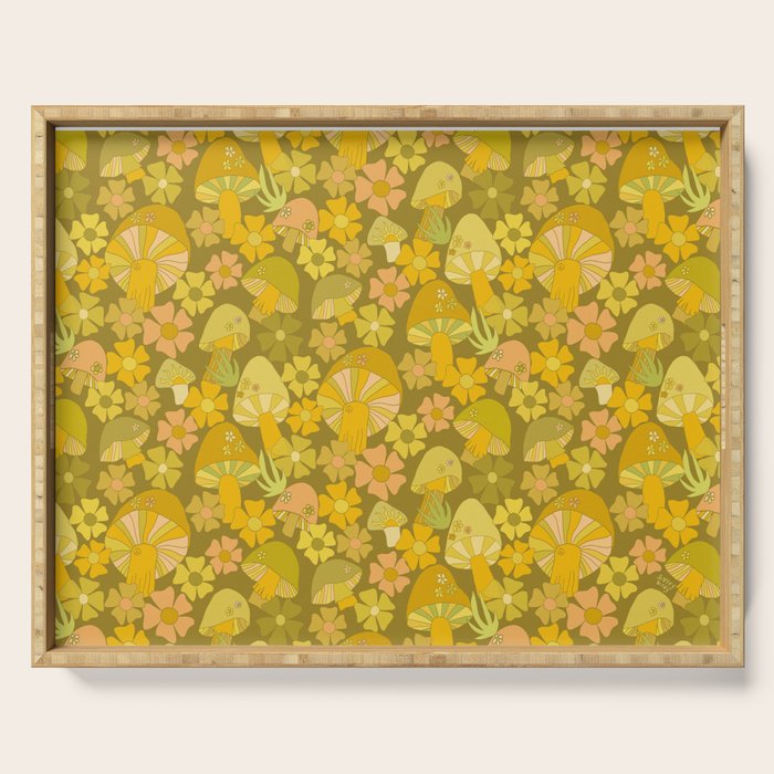 retro mushroom flower power pattern by surfy birdy Serving Tray Gallery Image 1