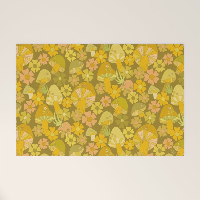 retro mushroom flower power pattern by surfy birdy Welcome Mat Gallery Image 1