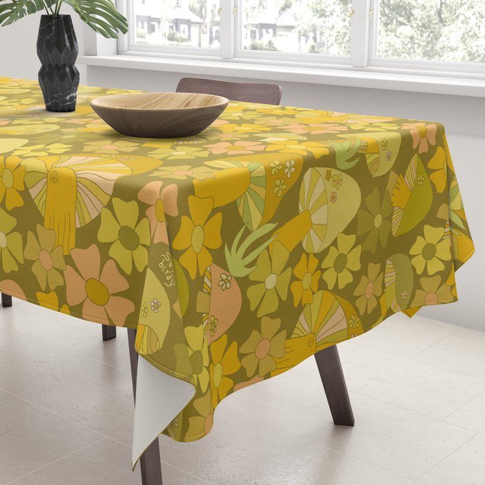 retro mushroom flower power pattern by surfy birdy Tablecloth Gallery Image 3