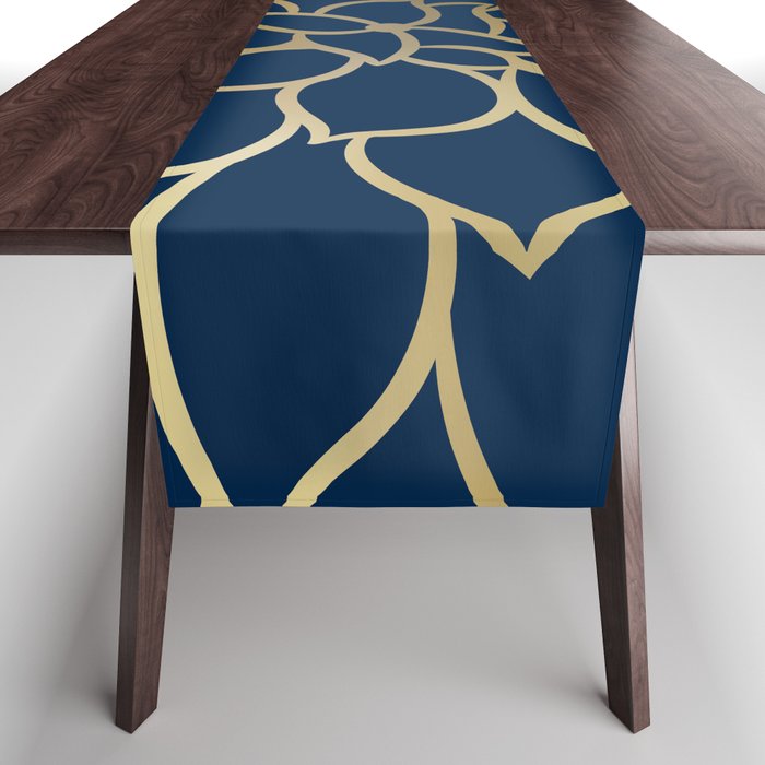 Floral Prints, Line Art, Navy Blue and Gold Table Runner Gallery Image 1