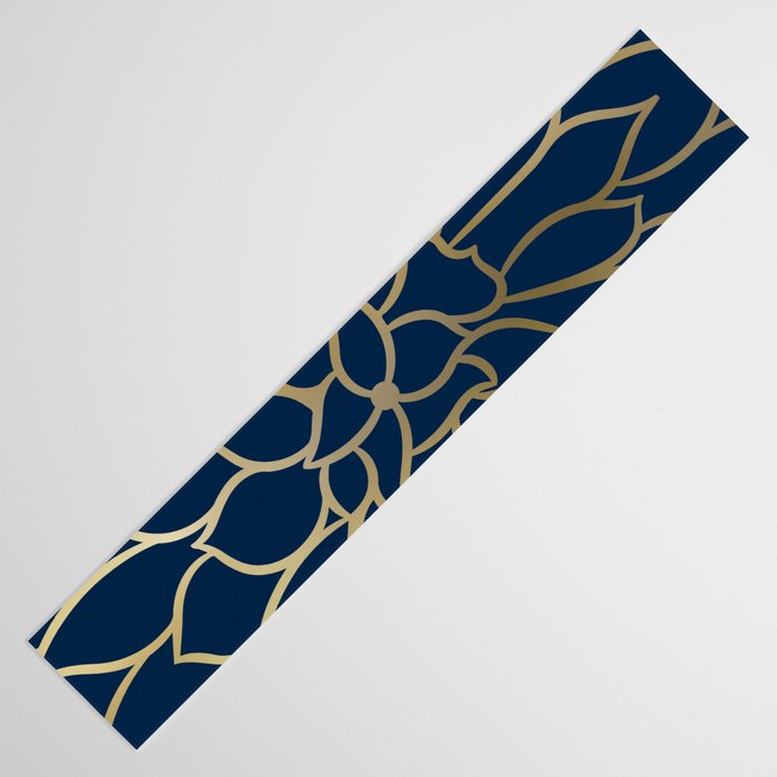 Floral Prints, Line Art, Navy Blue and Gold Table Runner Gallery Image 3